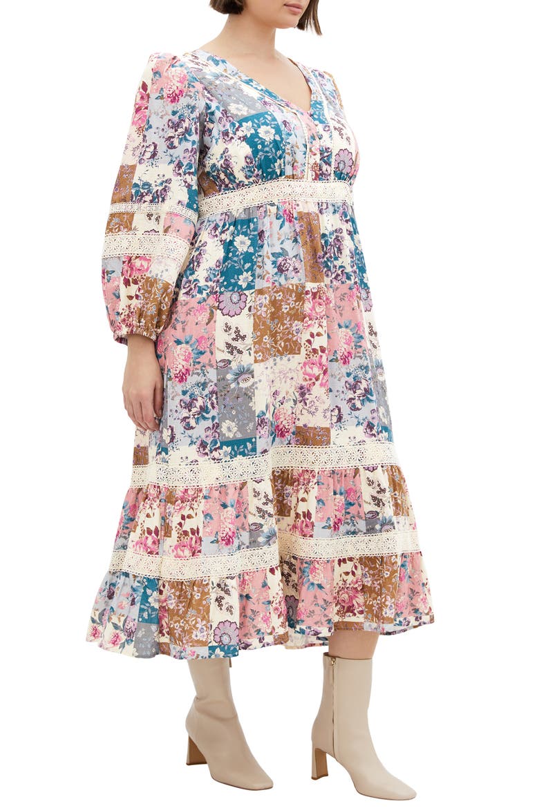 Florence Floral Long Sleeve Tiered Midi Dress, Alternate, color, WHIMSICAL