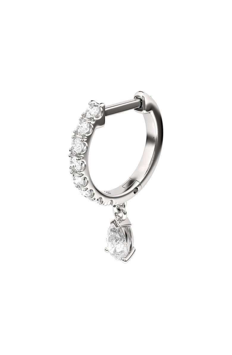 HauteCarat Lab Created Diamond Drop Huggie Hoop Earrings, Alternate, color, 18K White Gold