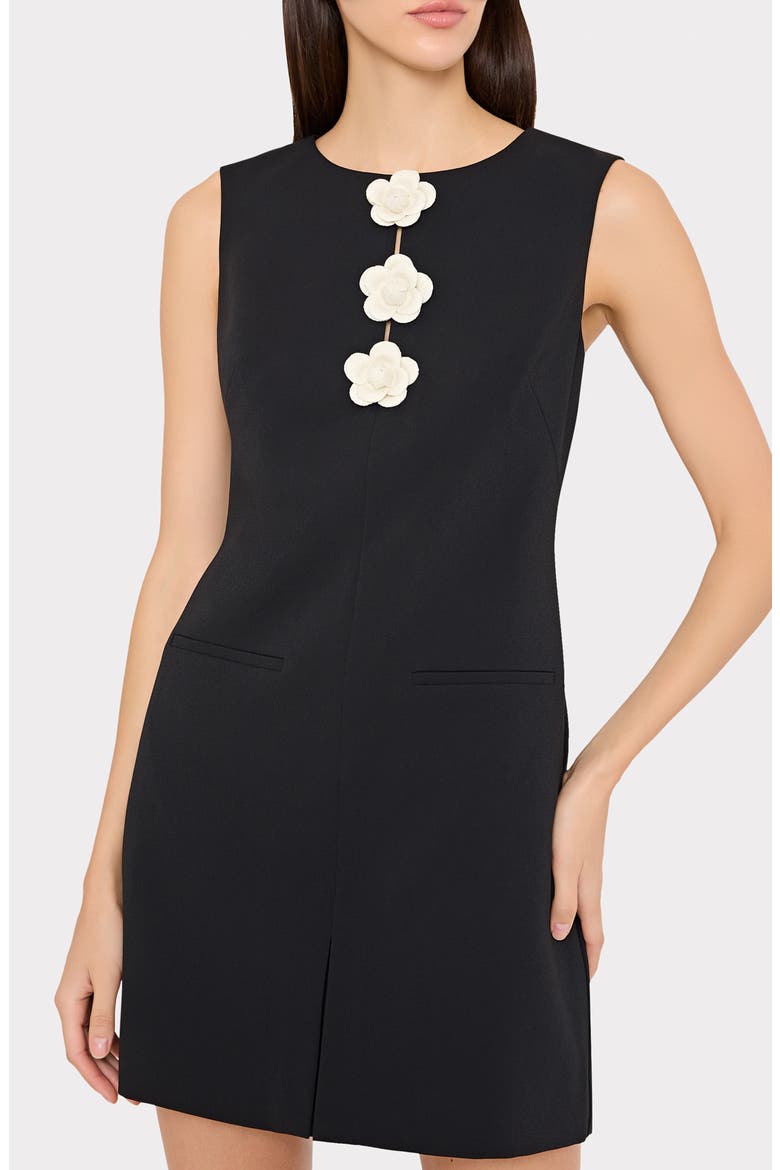 Saylor Camellia Crepe Sheath Dress, Alternate, color, BLACK