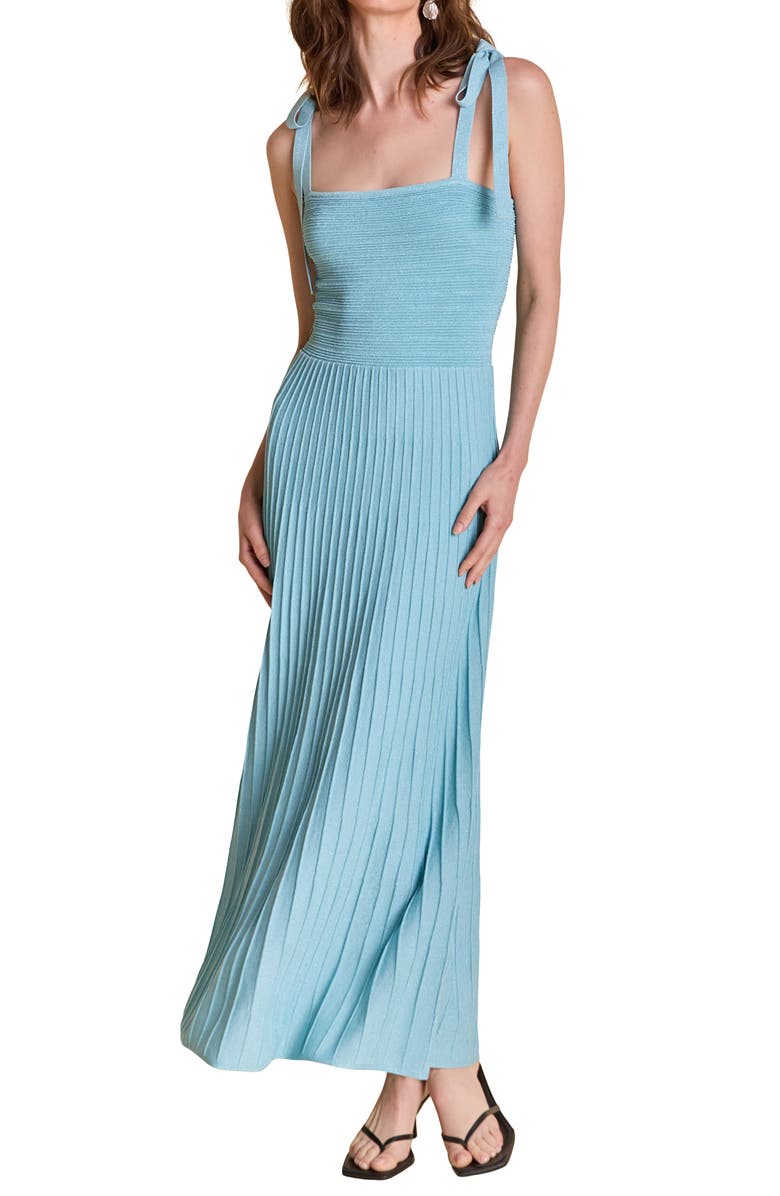 Endless Rose Tie Strap Metallic Maxi Sweater Dress, Alternate, color, Blue