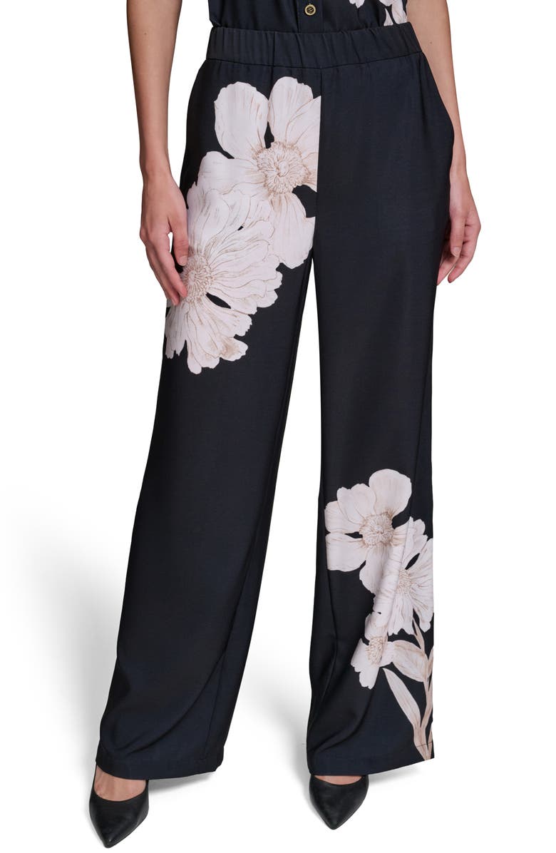 KARL LAGERFELD PARIS Placed Floral Soft Pants, Main, color, Midnight Navy Multi