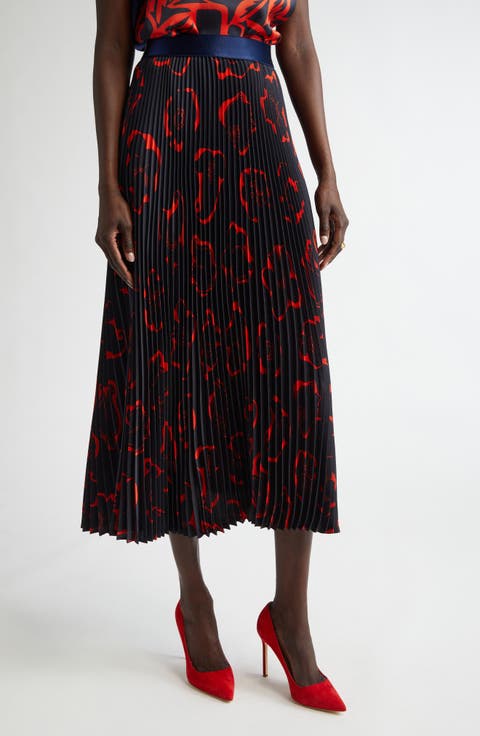 '50s Floral Print Pleated Skirt