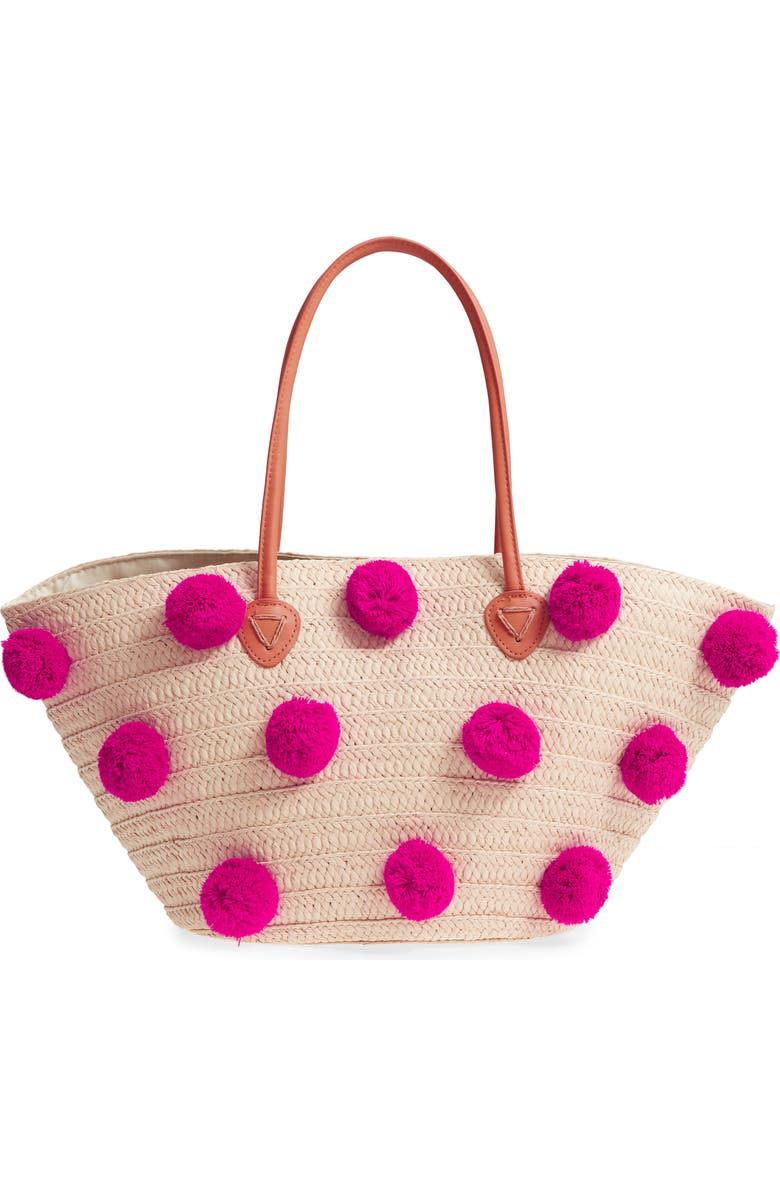 Shiraleah Klo Pompom Straw Tote, Main, color,