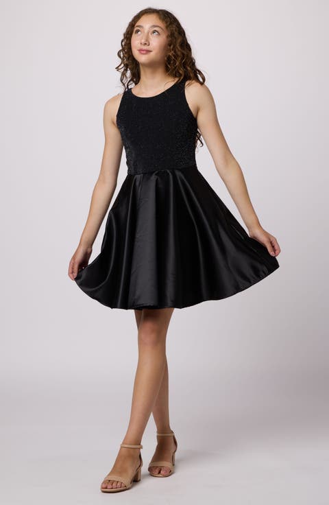 Glitter and Satin Racerback Dress in Longer Length