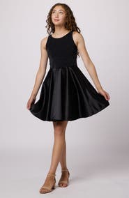 Un Deux Trois Glitter and Satin Racerback Dress in Longer Length