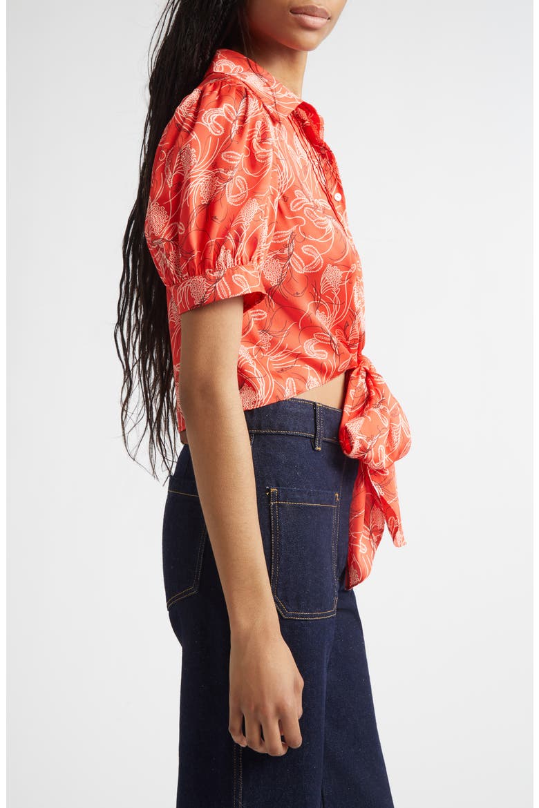 Abena Floral Puff Sleeve Tie Front Button-Up Shirt, Alternate, color, BISOU MULTI
