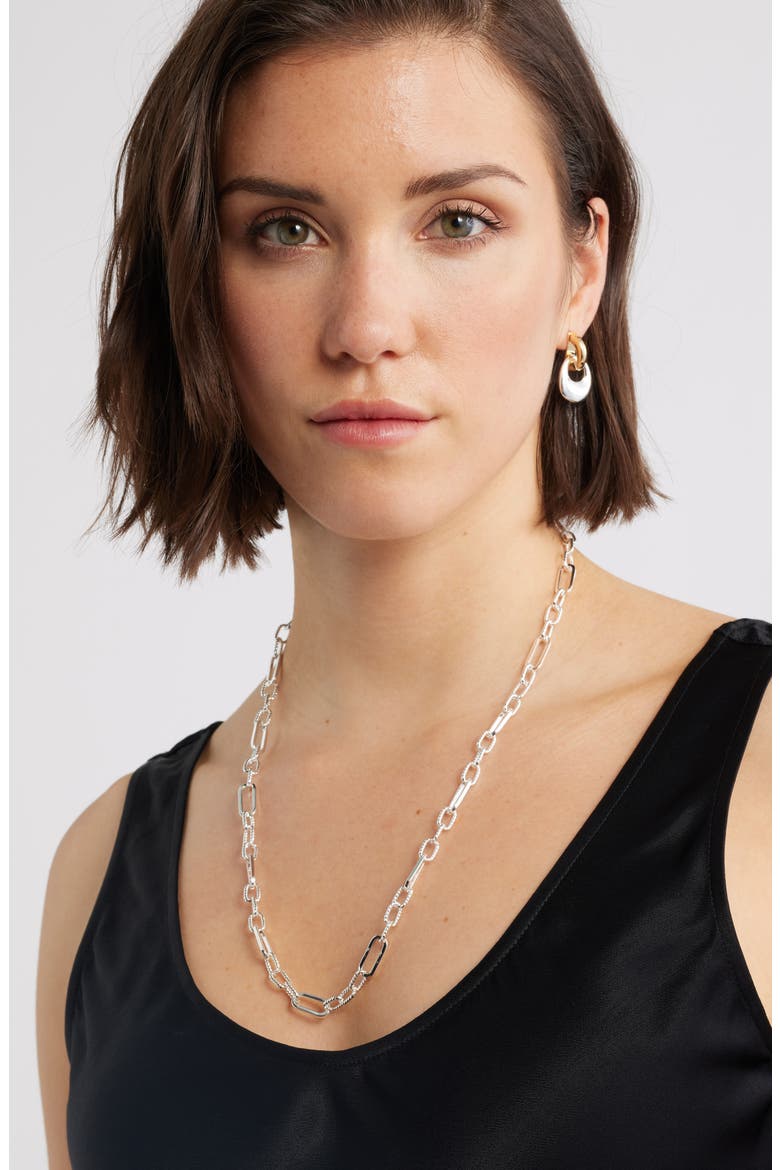 Demi Fine Long Paper Clip Necklace, Alternate, color, STERLING SILVER PLATED