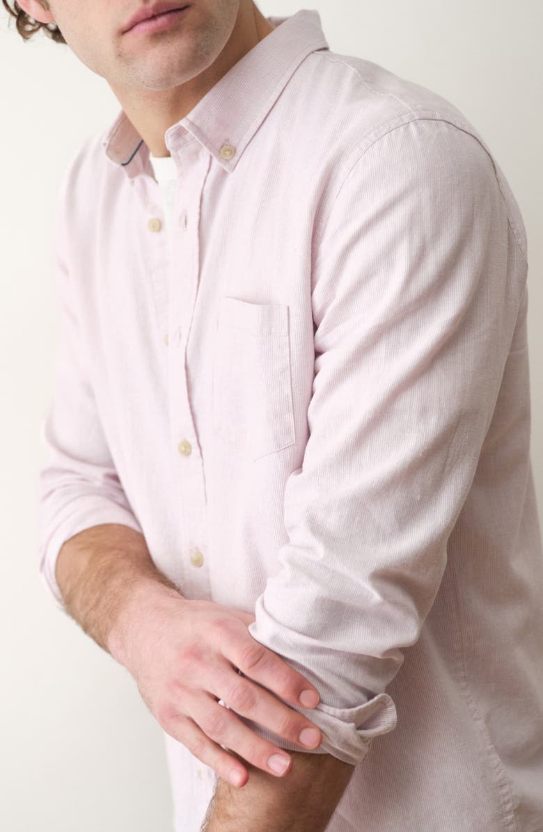 Marine Layer Better-than-Linen Hemp Blend Button-Up Shirt, Alternate, color, Lavender Mist Stripe