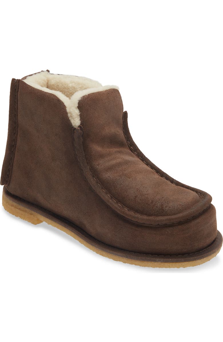 JW Anderson Genuine Shearling Lined Bootie, Main, color, 567 Chocolate Mrn Beige