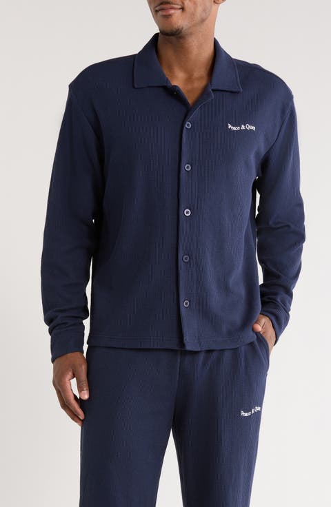 Wordmark Waffle Knit Shirt Jacket