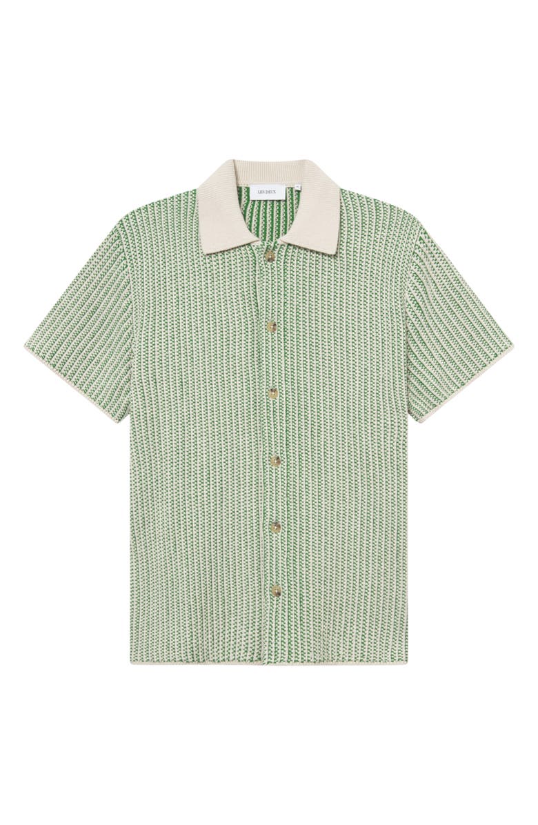 Les Deux Easton Short Sleeve Button-Up Sweater, Alternate, color, Ivory/Vintage Green