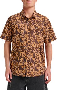 Quiksilver Terra Classic Abstract Print Short Sleeve Stretch Cotton Button-Up Shirt