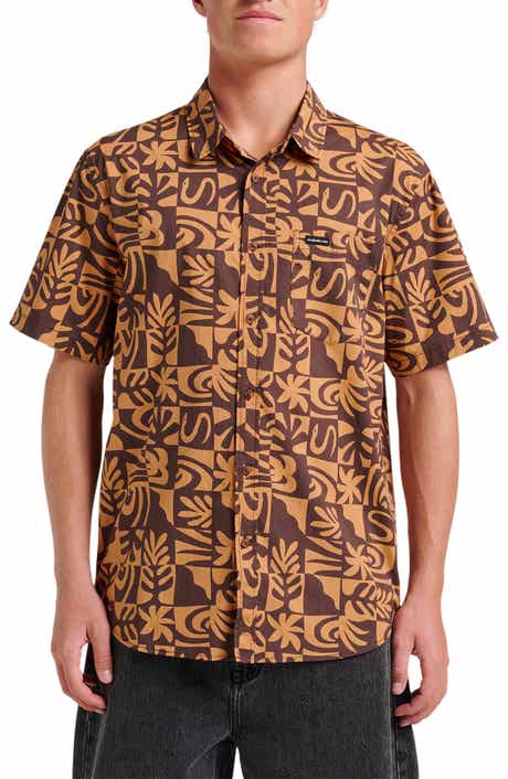 Quiksilver Terra Classic Abstract Print Short Sleeve Stretch Cotton Button-Up Shirt