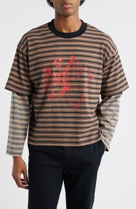 Skeleton Stripe Layered Long Sleeve T-Shirt