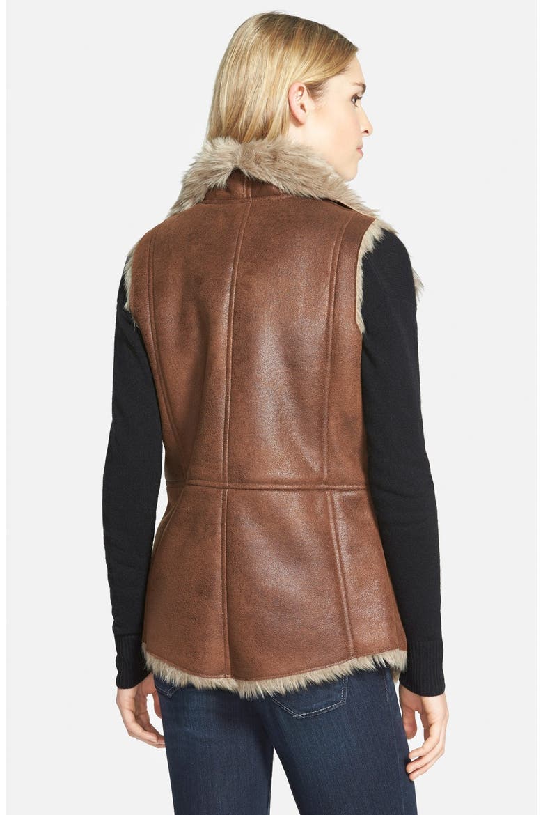 Toggle Closure Faux Shearling Vest, Alternate, color, BROWN