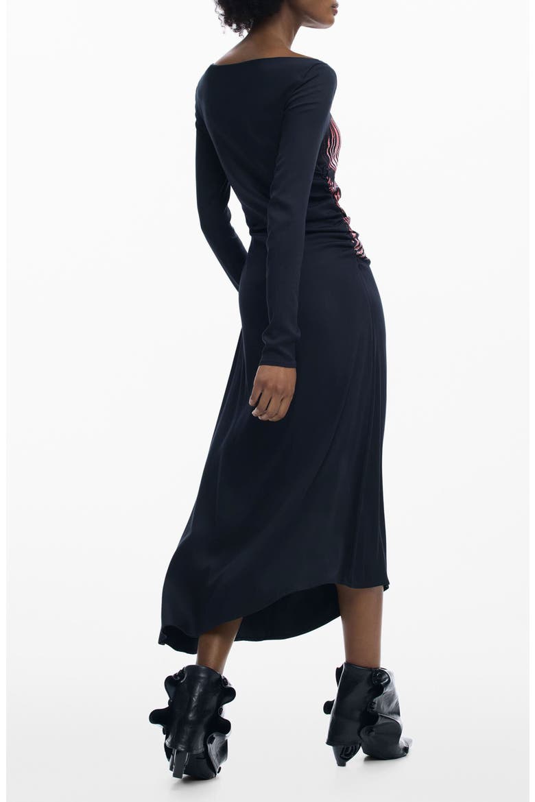 Placed Floral Long Sleeve Dress, Alternate, color, BLACK