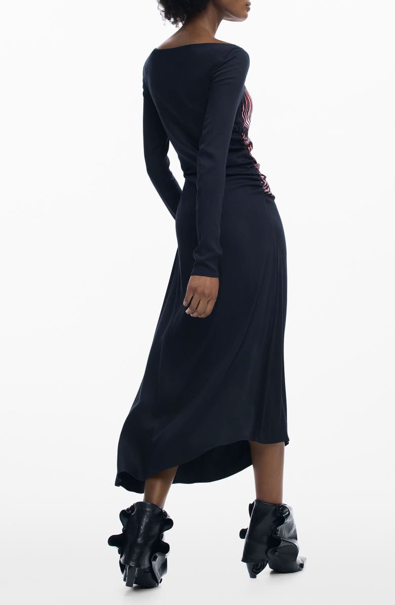 Desigual Placed Floral Long Sleeve Dress, Alternate, color, Black