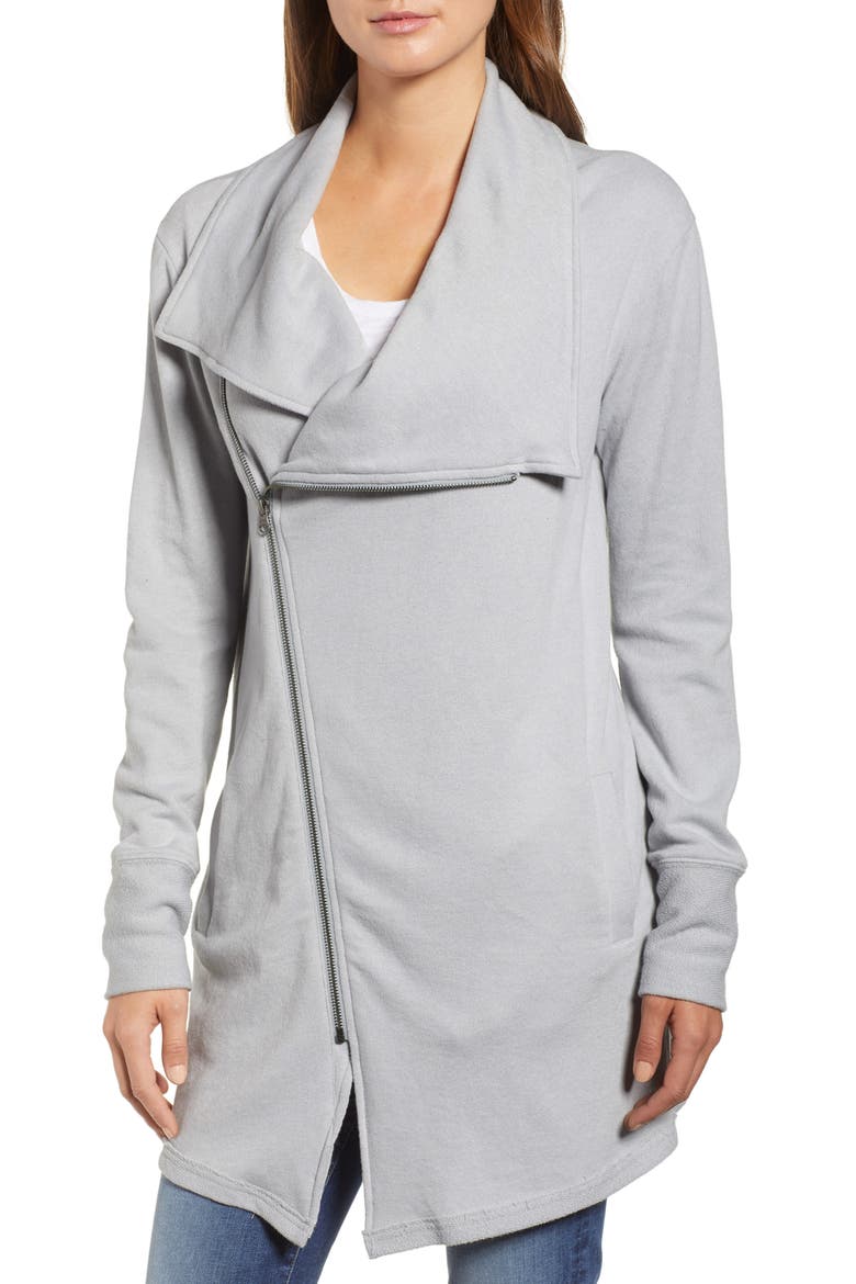 Asymmetrical Drape Collar Terry Jacket, Alternate, color, GREY