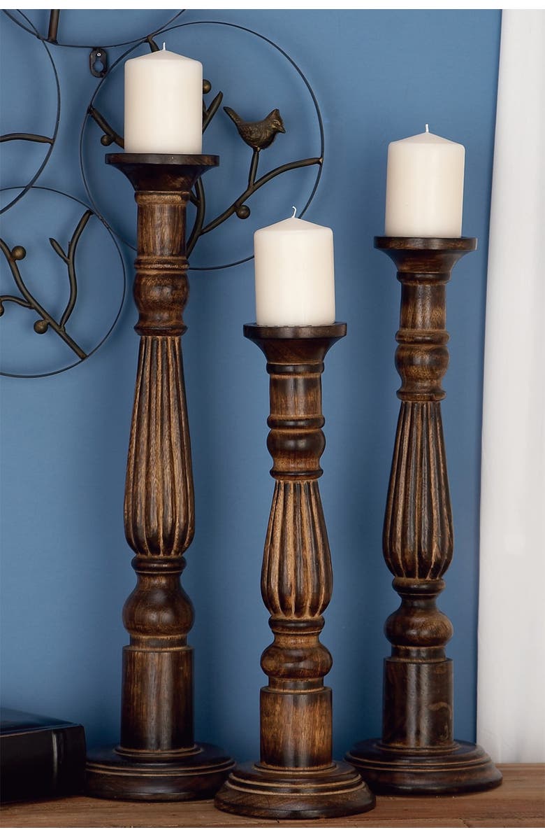 SONOMA SAGE HOME Brown Mango Wood Traditional Candle Holder - Set of 3, Alternate, color, Brown