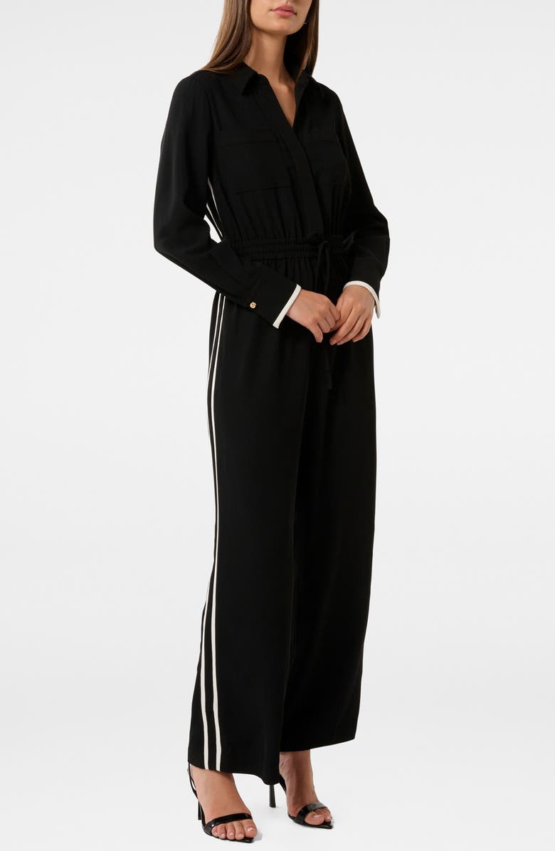 Ever New Maddi Contrast Stripe Long Sleeve Jumpsuit, Alternate, color, Black And White