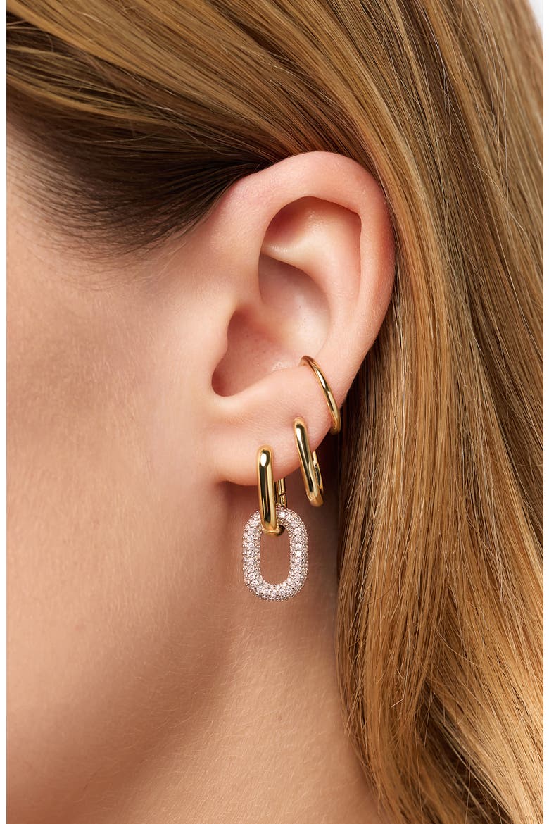 Ash Double Pavé Hoop Earrings, Alternate, color, GOLD / CLEAR