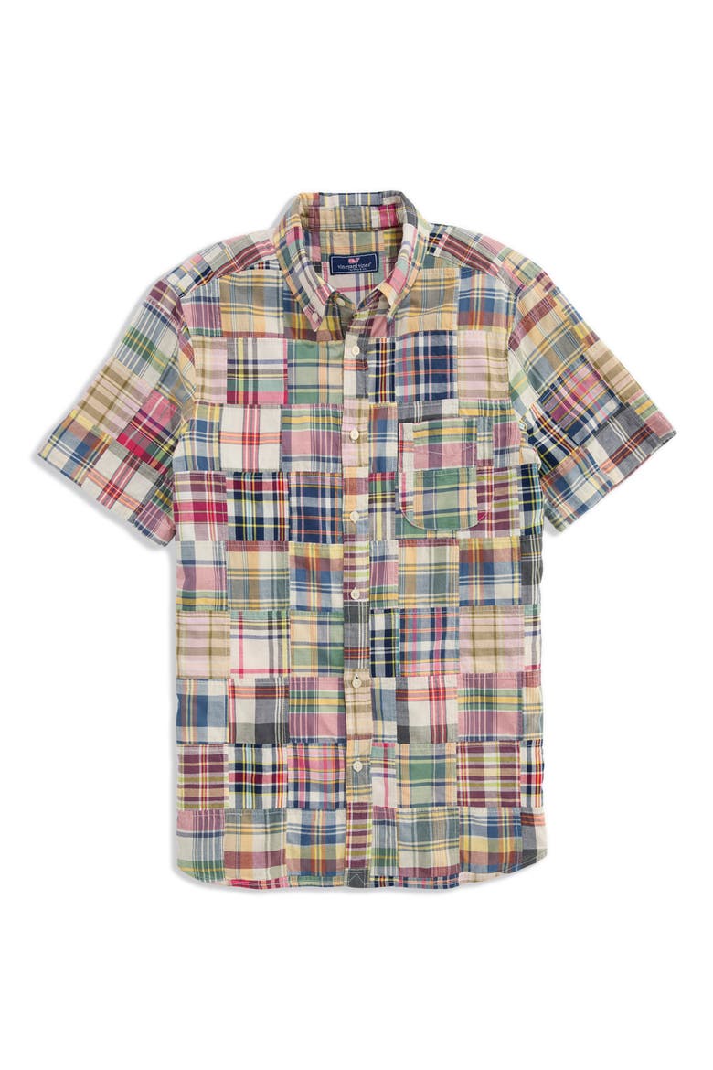 Patchwork Madras Button Down Shirt, Main, color, MULTI PATCHWORK
