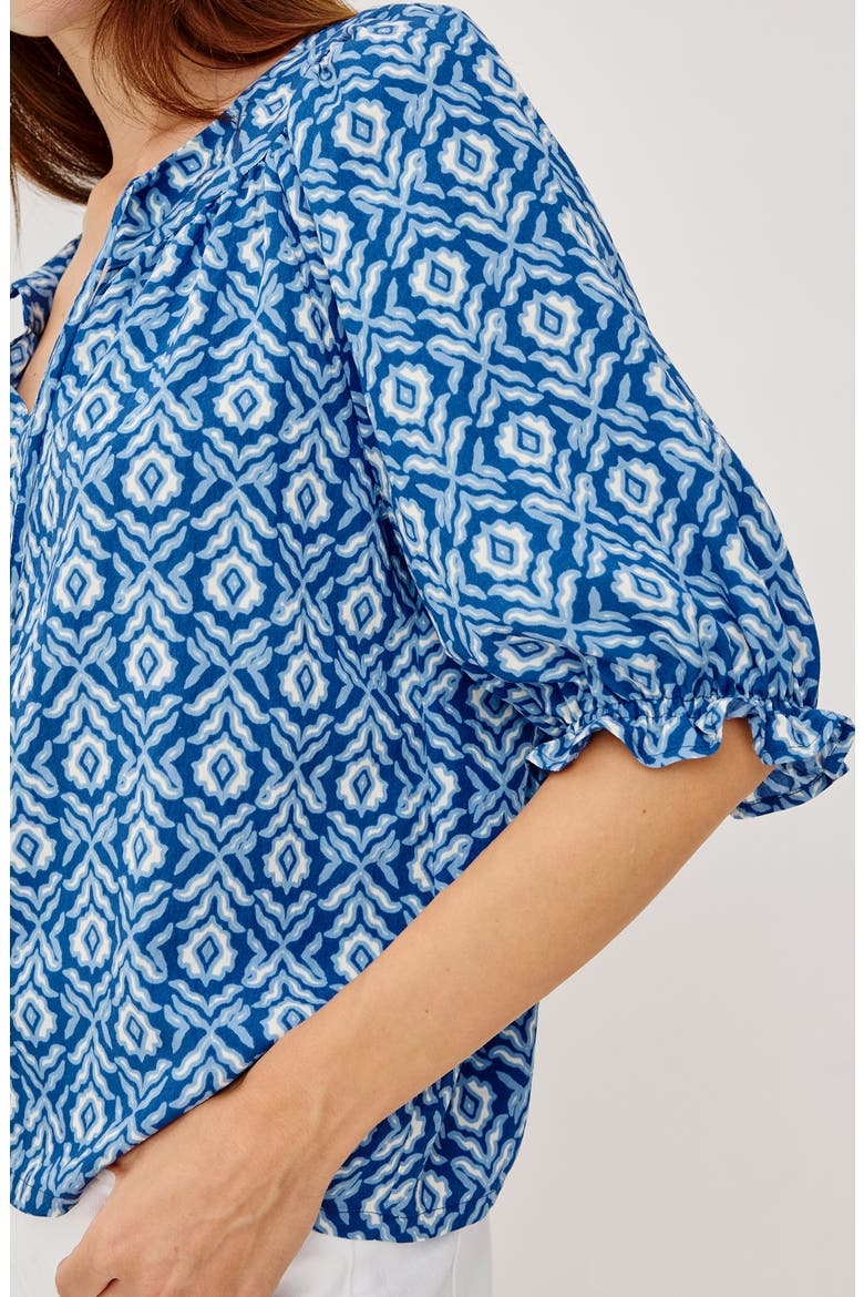Belina Floral Three-Quarter Sleeve Top, Alternate, color, BLUE IKAT