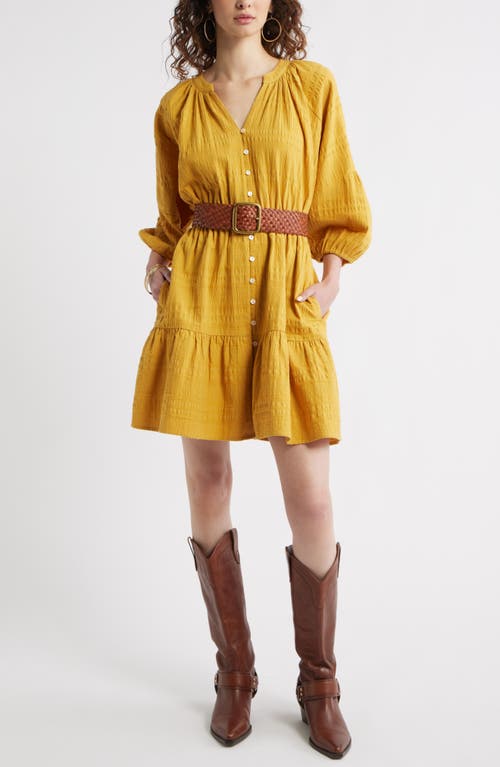 Treasure & Bond Button Front Cotton Seersucker Dress In Yellow