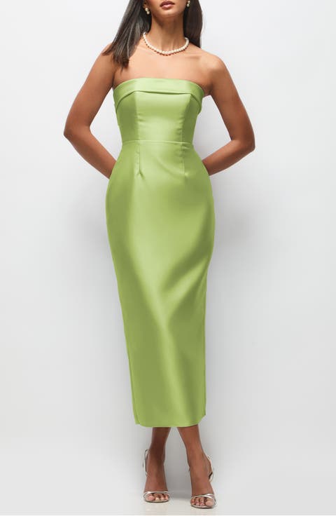 Annabelle Bow Back Strapless Satin Column Dress