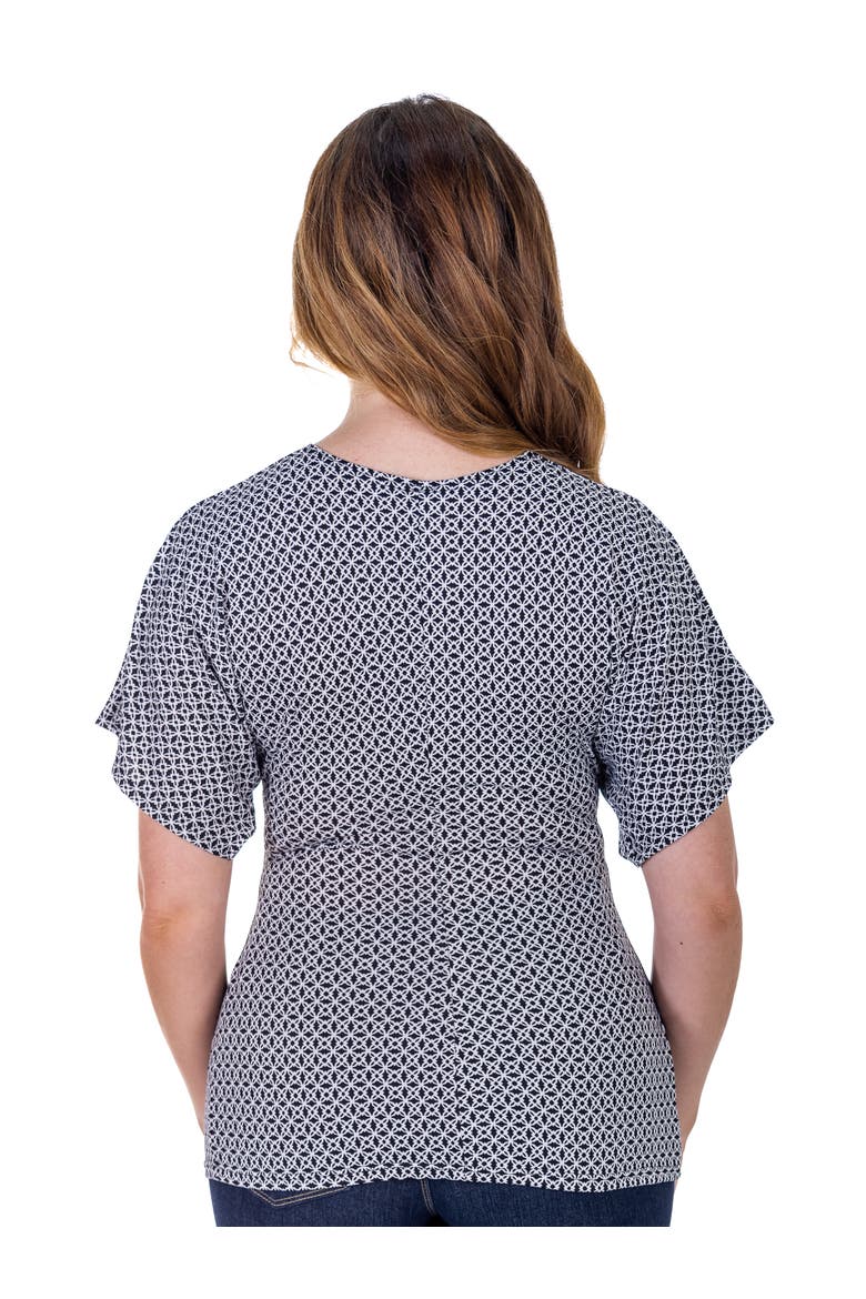 Petites V-Neck Geometric Print Knot Front Cap Sleeve Top, Alternate, color, Black Multi