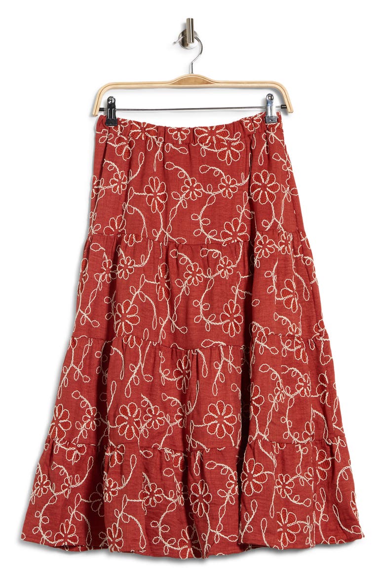 Floral Embroidered Pull-On Skirt, Alternate, color, RUST/ CREAM