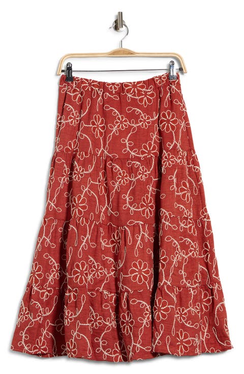 Floral Embroidered Pull-On Skirt