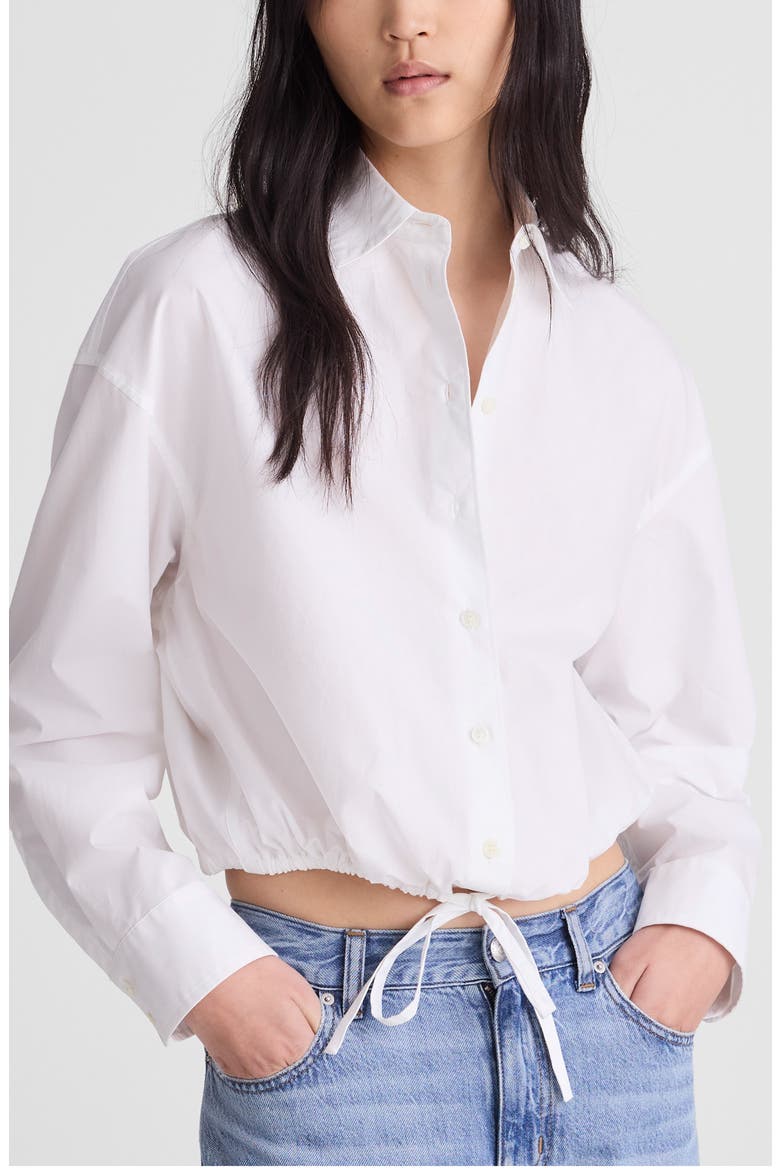 Drawstring Button-Up Shirt in Cotton Poplin, Main, color, WHITE