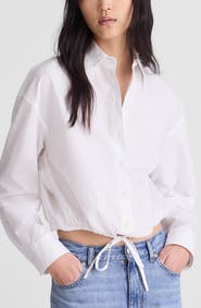 Madewell Drawstring Button-Up Shirt in Cotton Poplin