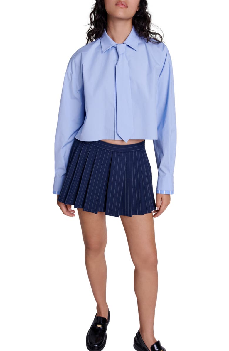 maje Striped layered effect shorts, Alternate, color,