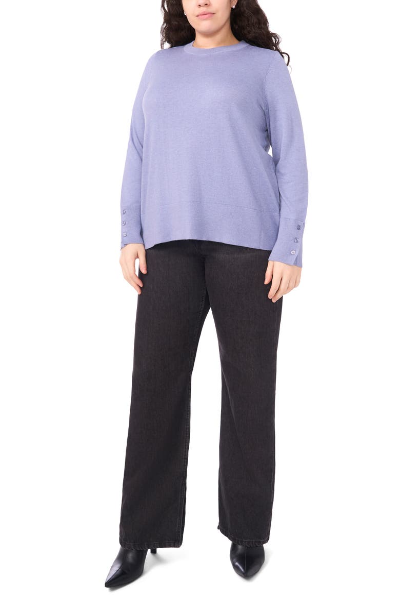 Button Cuff Cotton Blend Sweater, Alternate, color, STONEWASH
