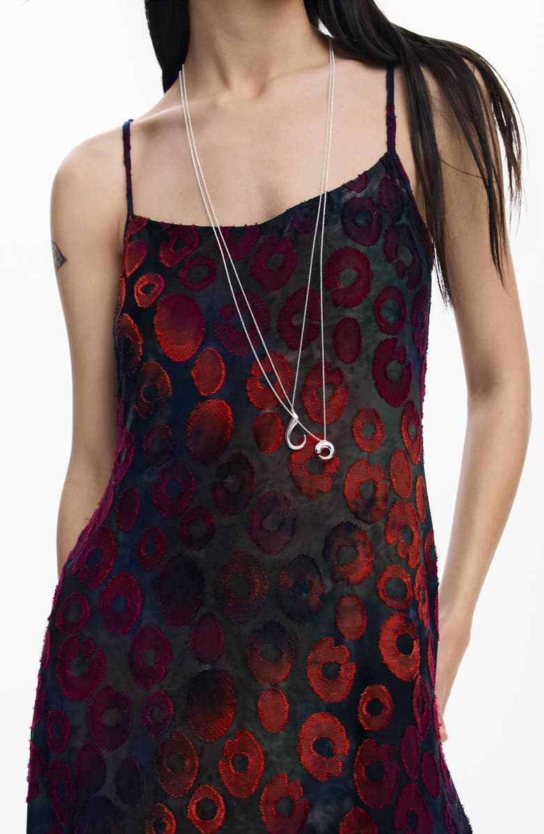 Desigual Flocked Animal Slipdress, Alternate, color, Red Multi