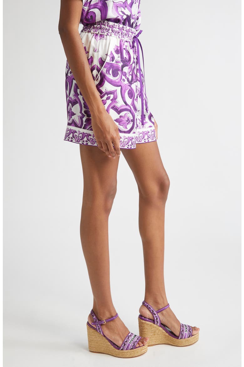 Majolica Print Silk Twill Drawstring Shorts, Alternate, color, I23TN MAIOLICA 1 VIOLA
