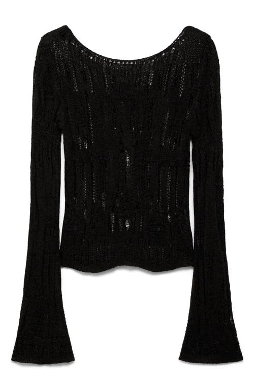 Mango Open Stitch Ballet Neck Sweater In Black