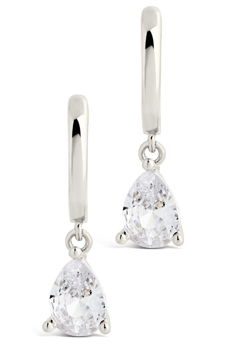 Sterling Forever Adalie Cubic Zirconia Pear Drop Huggie Hoop Earrings, Alternate, color,