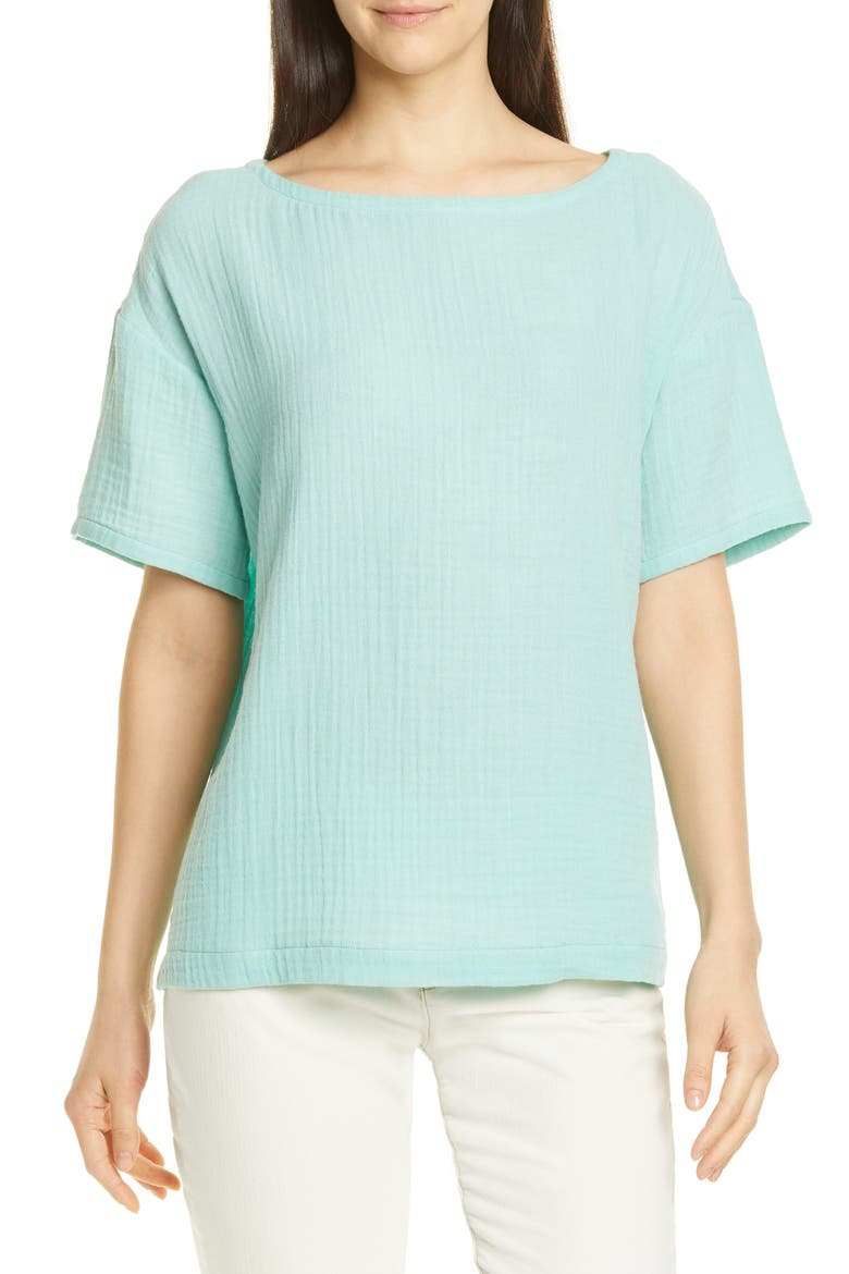 Boat Neck Boxy Organic Cotton Top, Main, color, CALYPSO