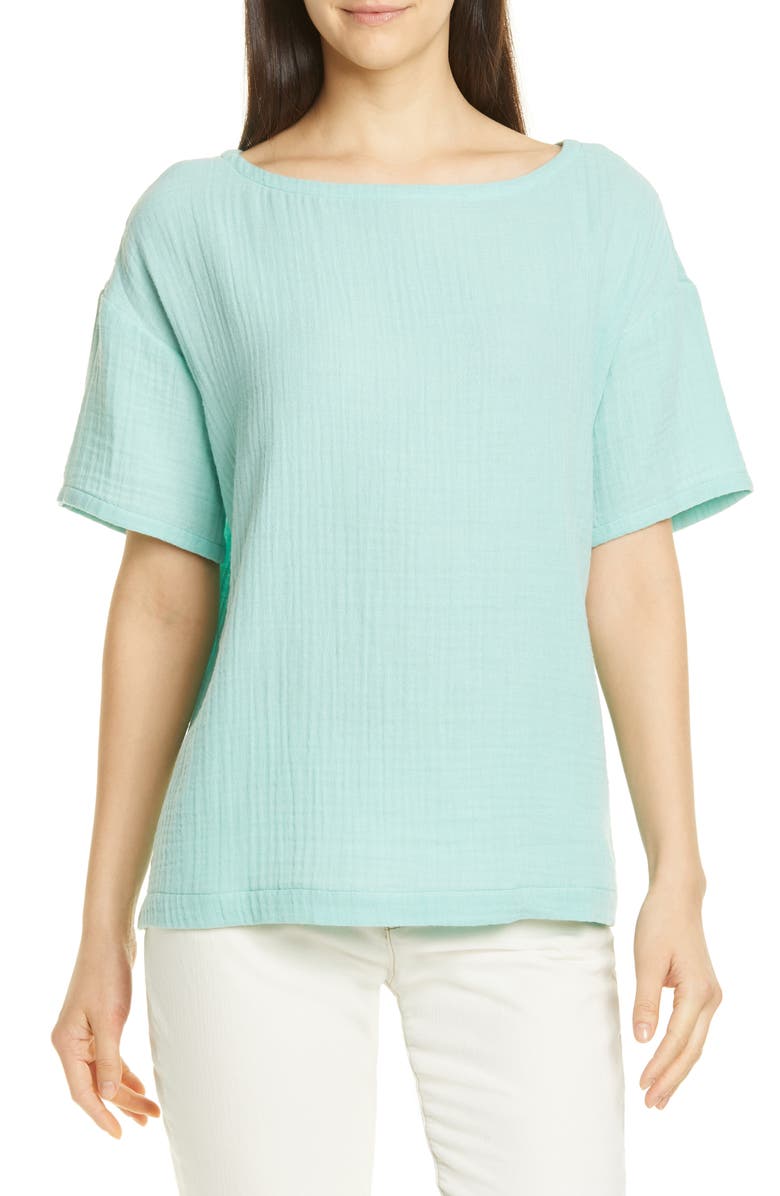 Eileen Fisher Boat Neck Boxy Organic Cotton Top, Main, color, Calypso