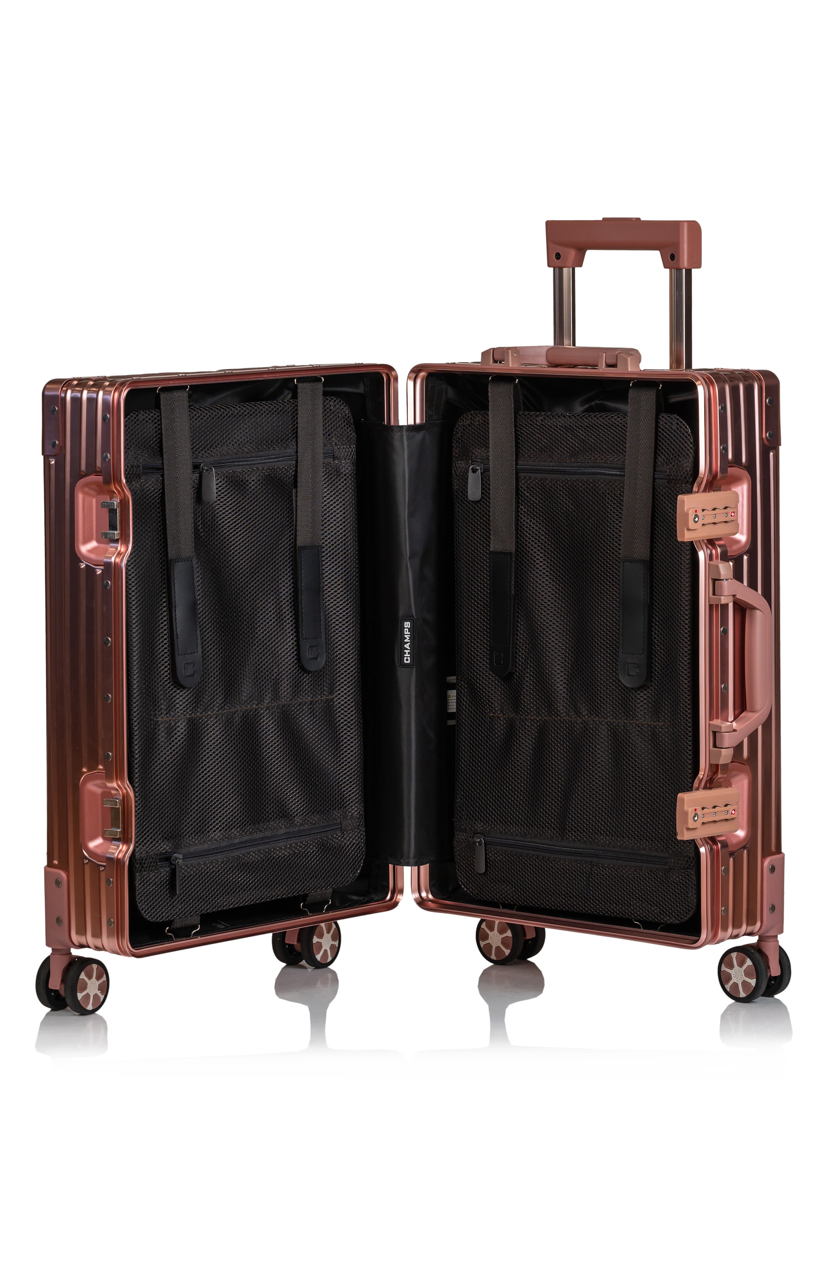 CHAMPS Aluminum Hardside Spinner Suitcase Carry-On, Alternate, color, Rose Gold