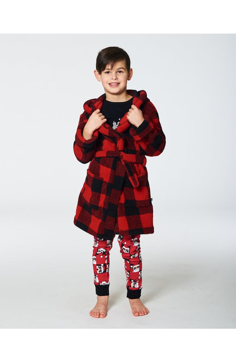 Deux par Deux Little Boy's Plush Robe Plaid Black And Red, Alternate, color, 