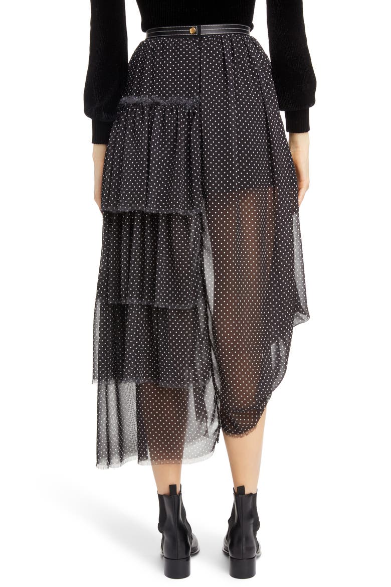 Polka Dot Asymmetrical Tiered Ruffle Skirt, Alternate, color, BLACK/ WHITE