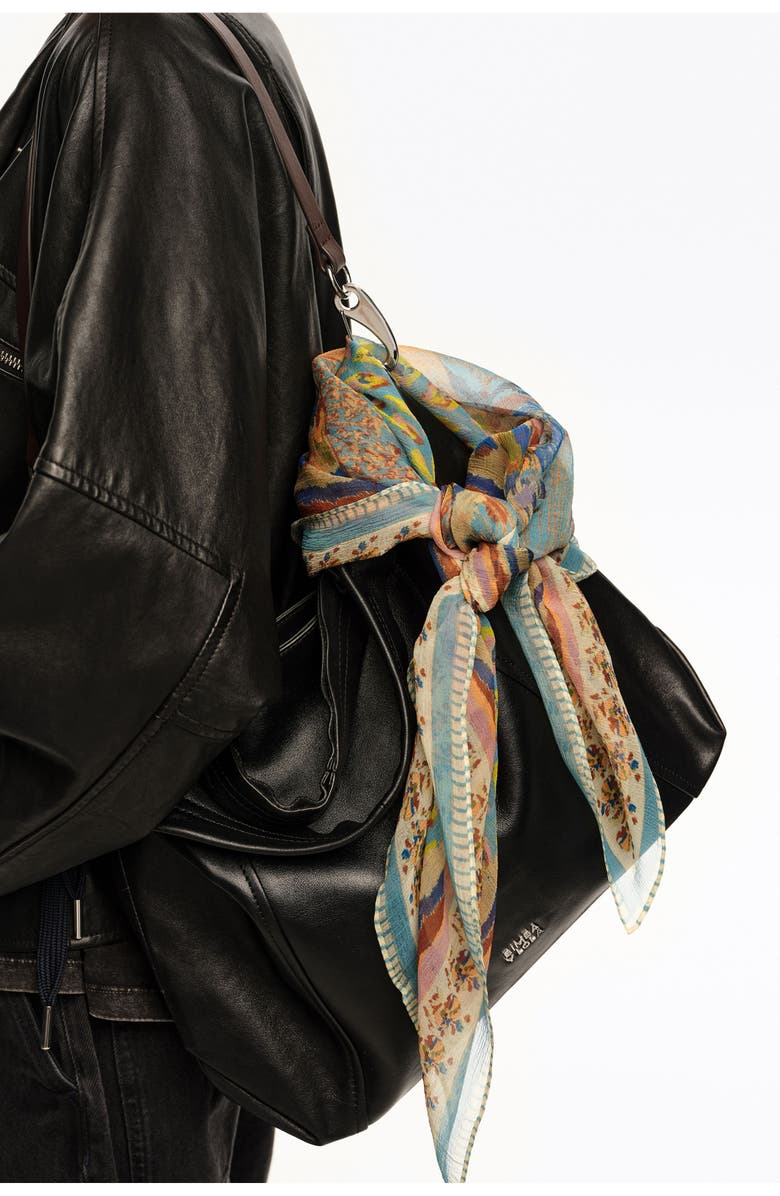 Bimba y Lola Ikat Floral Striped Scarf, Alternate, color, Blue