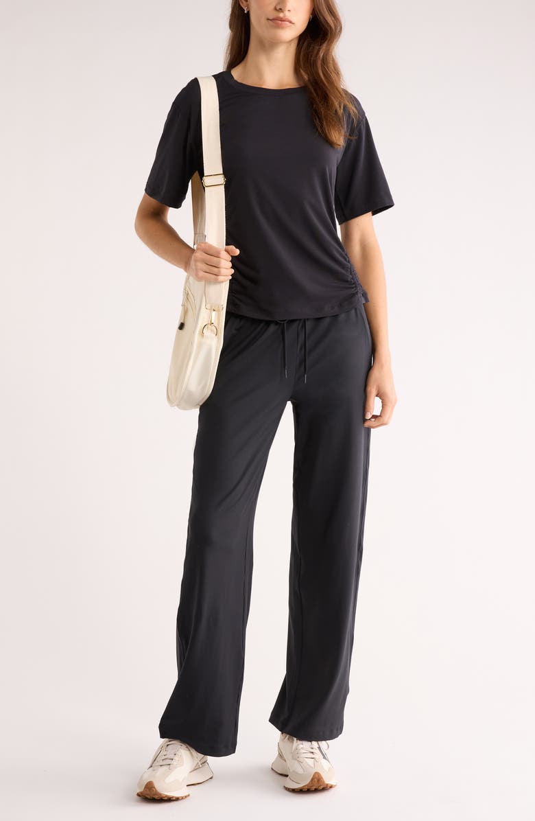 Zella Breathe Ruched Performance T-Shirt, Alternate, color, Black