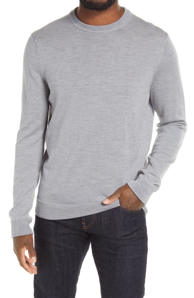 Nordstrom Washable Merino Crewneck Sweater, Main, color, Grey Alloy Heather