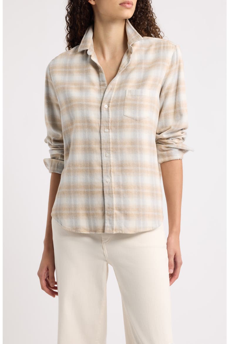 Eileen Relaxed Cotton Flannel Shirt, Main, color, CREAM GREY CAMEL PLAID