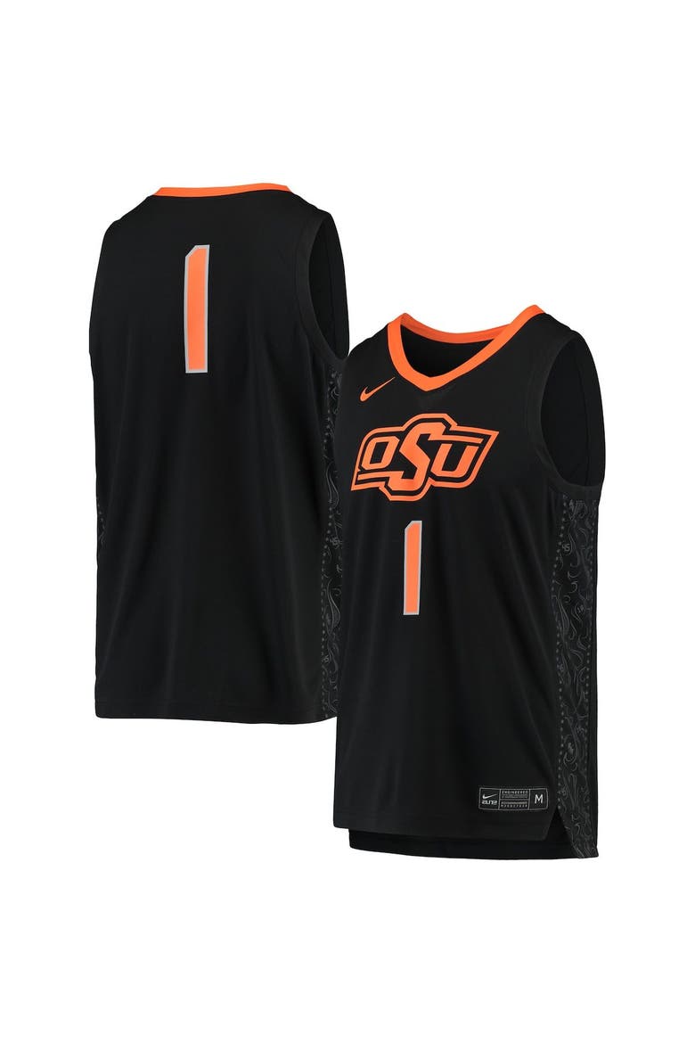 Men's Nike #1 Black Oklahoma State Cowboys Team Replica Basketball Jersey, Main, color, Black